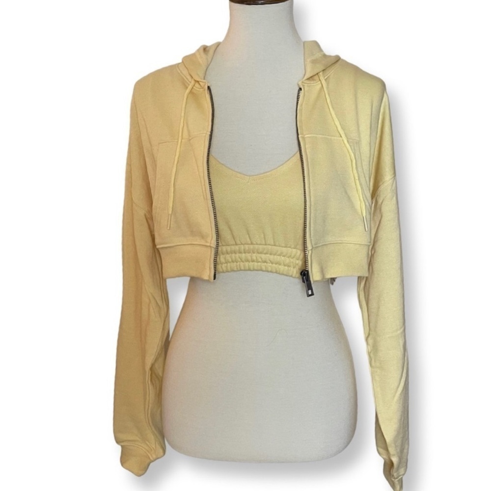 Flirtitude Light Yellow Cotton Blend Cropped Hoodie + Cropped Tank - Small NWT